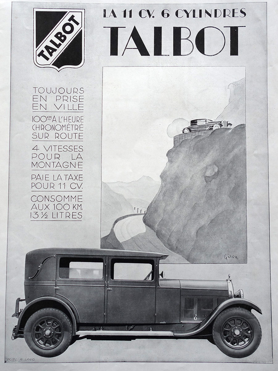PUBLICITE ANCIENNE - Voiture Talbot 11 cv 6 © L'Illustration - 1920-1930