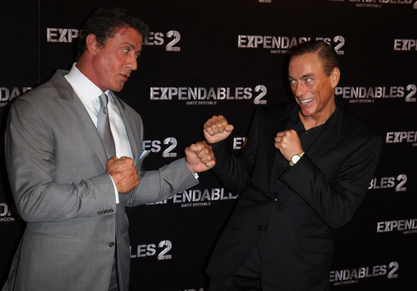 Sylvester Stallone et Jean-Claude Van Damme à l'avant première du film "Expandable 2"