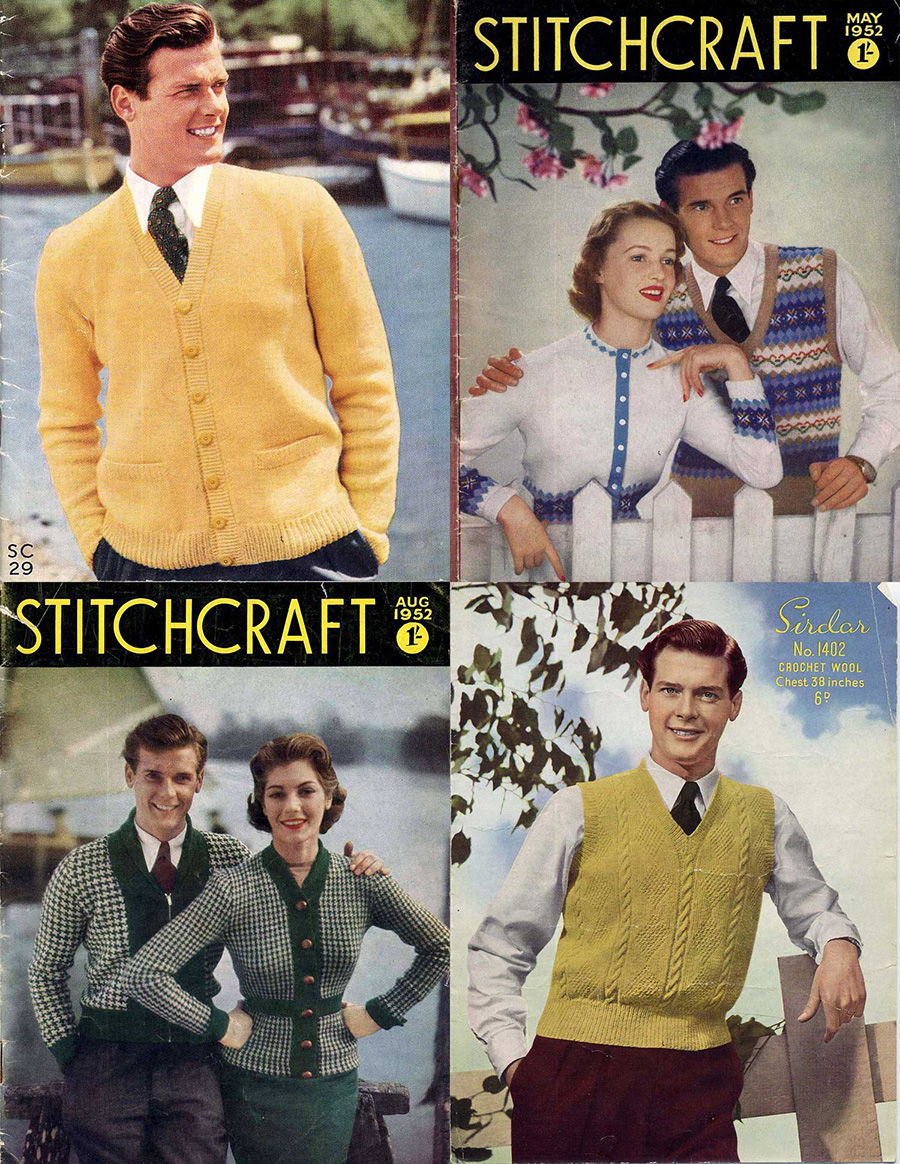 Roger Moore fait le mannequin "knitwear model" pour le magazine Stitchcraft © Photo sous 